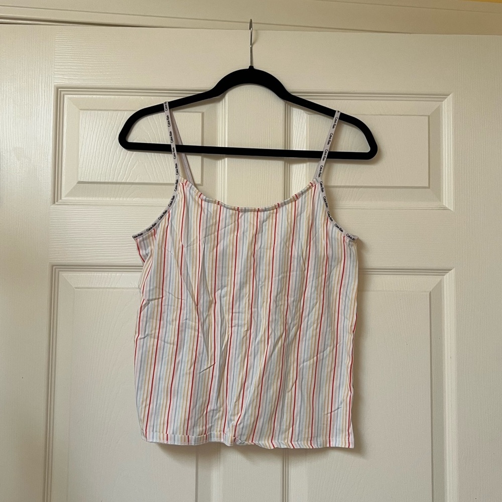 Calvin Klein Stretch Cotton Camisole & Shorts Pajamas in Multi Color Stripes